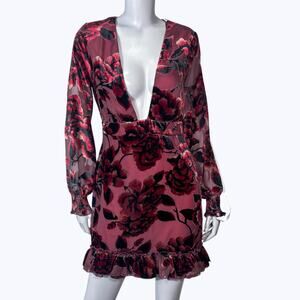 Missguided NEW Devore V-Neck Tea Dress Womens 6 Burnout Velvet Whimsygoth